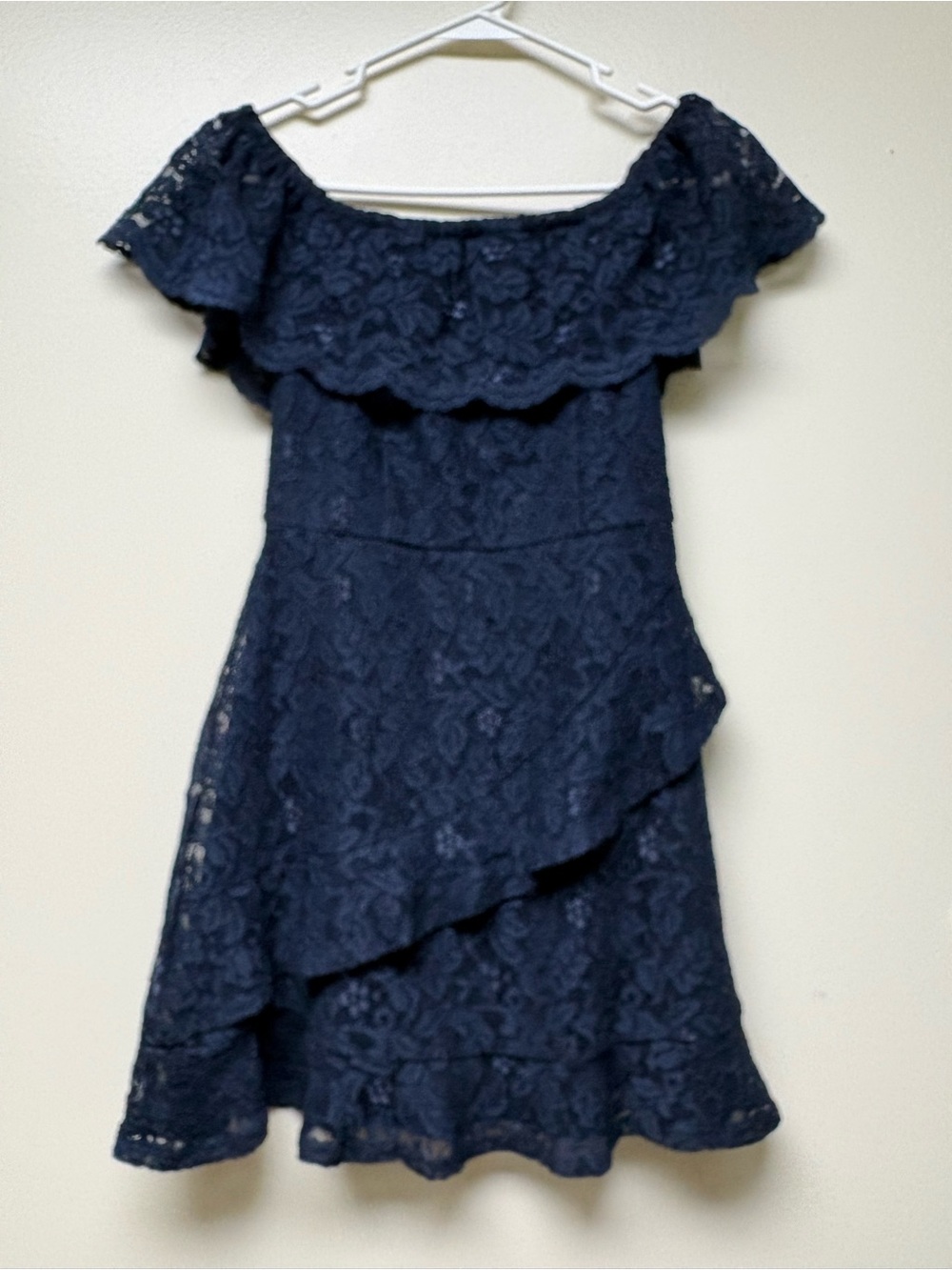 Off-Shoulder Navy Lace Dress
